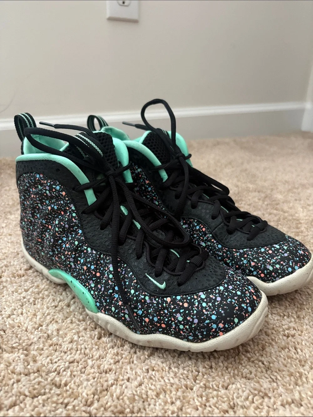 Nike Kids Little Posite One GS Black with Mint and Multicolor Speckle